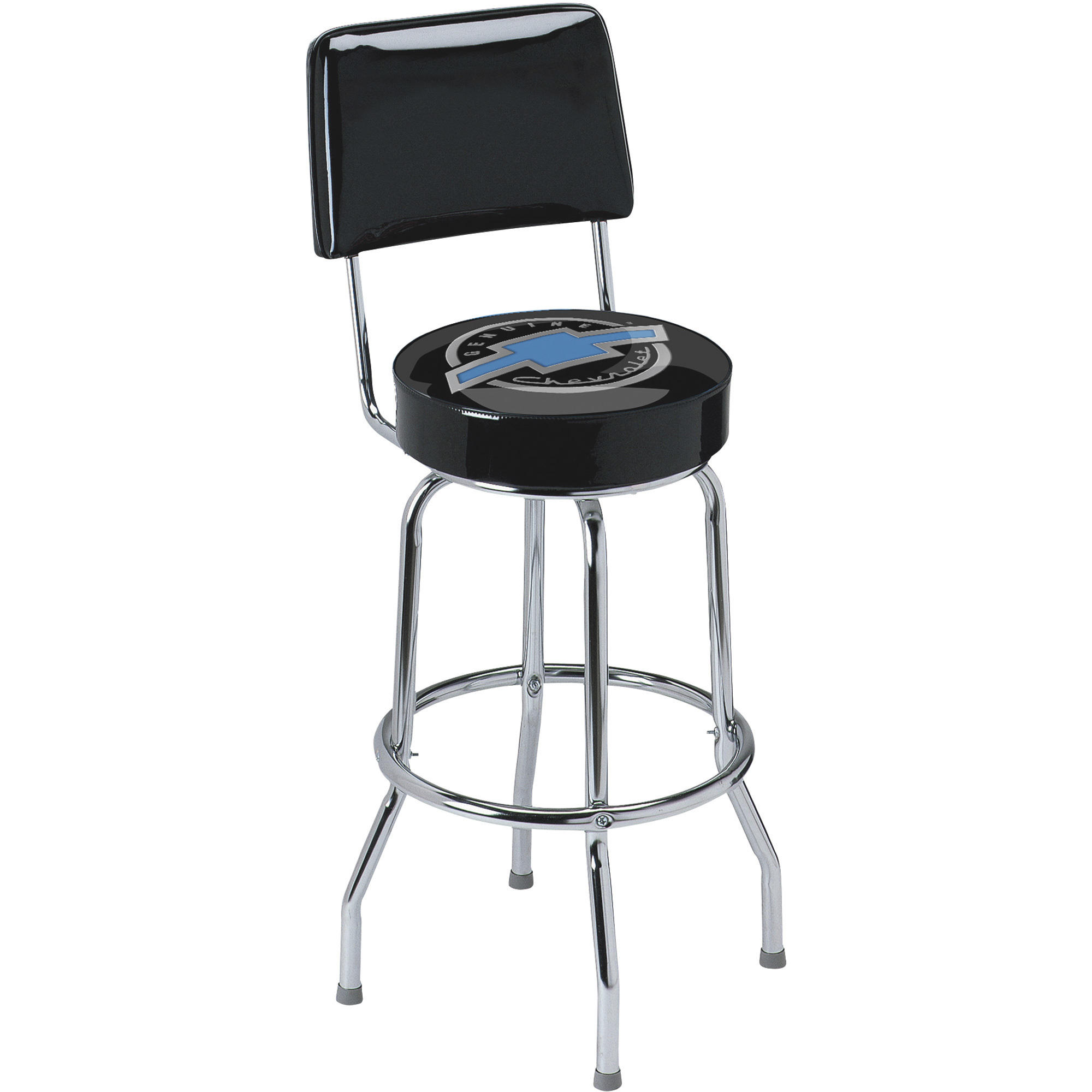 Chevrolet Swivel Bar Stool with Backrest, Tubular Steel Frame, 30in. Seat Height, Model# GM-62200